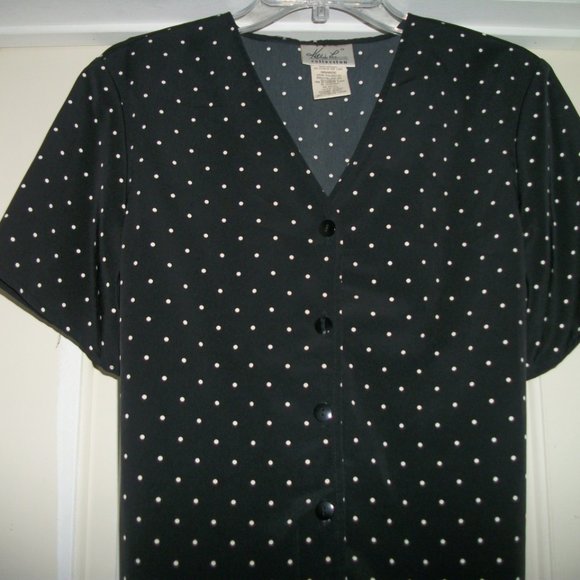 RETRO DARLING IN DOTS BLACK WH BLOUSE LG - Picture 2 of 5